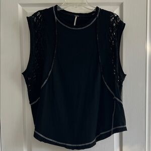 Free People oversized XS Black Sleeveless Lace Detail Top
